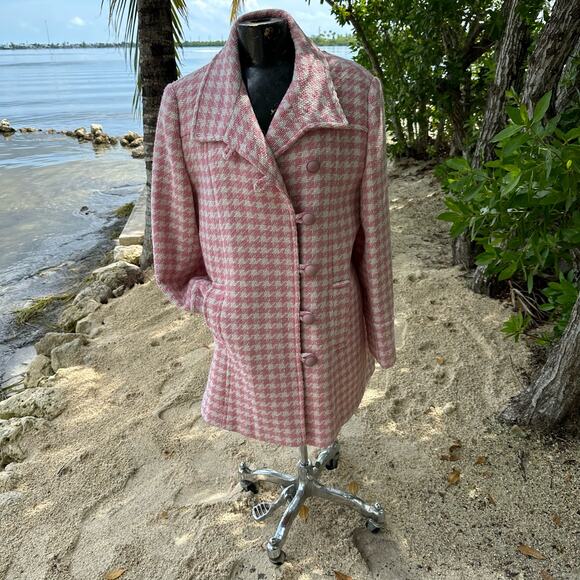 Vintage Chadwicks Houndstooth Over Coat Double Breasted Size 14 - Picture 3 of 9